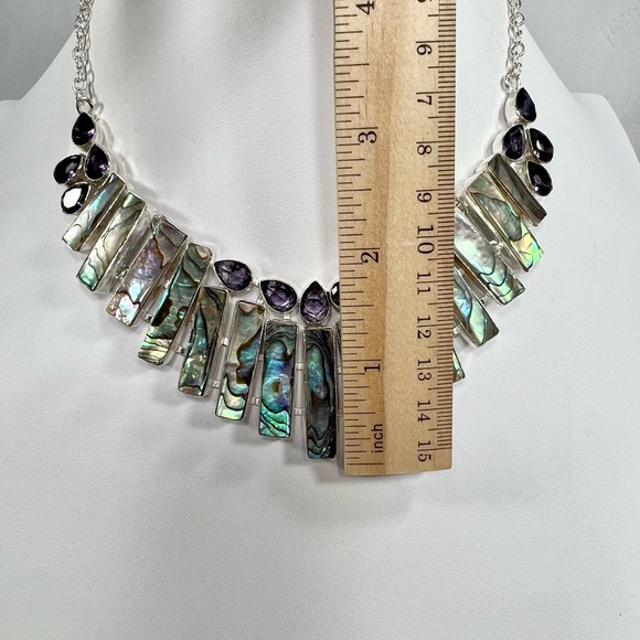 Abalone Shell Amethyst 925 Large Gemstone Necklace - Picture 3 of 5